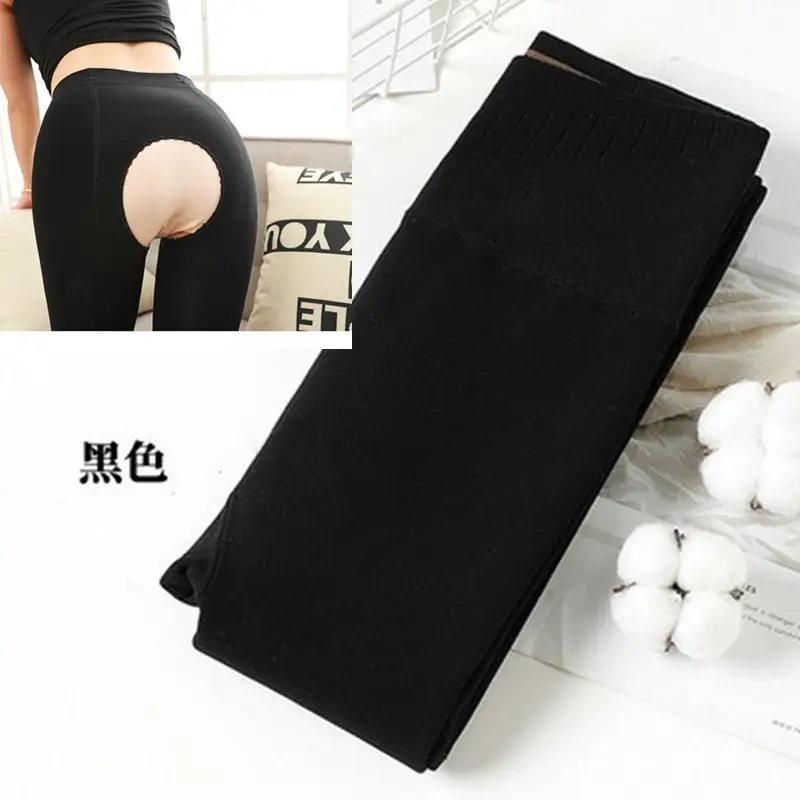 Winter Velvet Silk Leggings Women Black Thickened Open End - Image 6