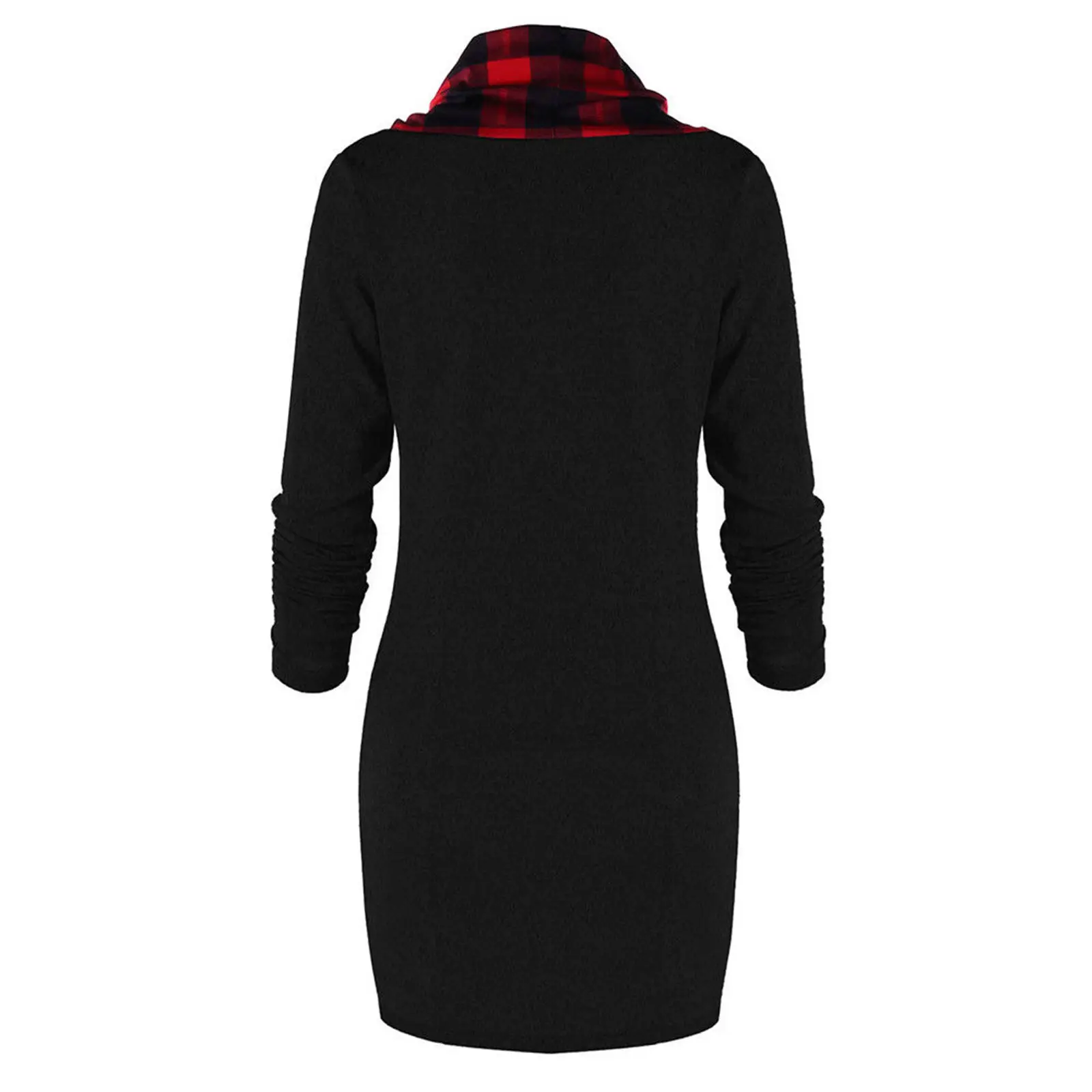 Women Plaid Turtleneck Sweater Set Gray Black Red - Image 7