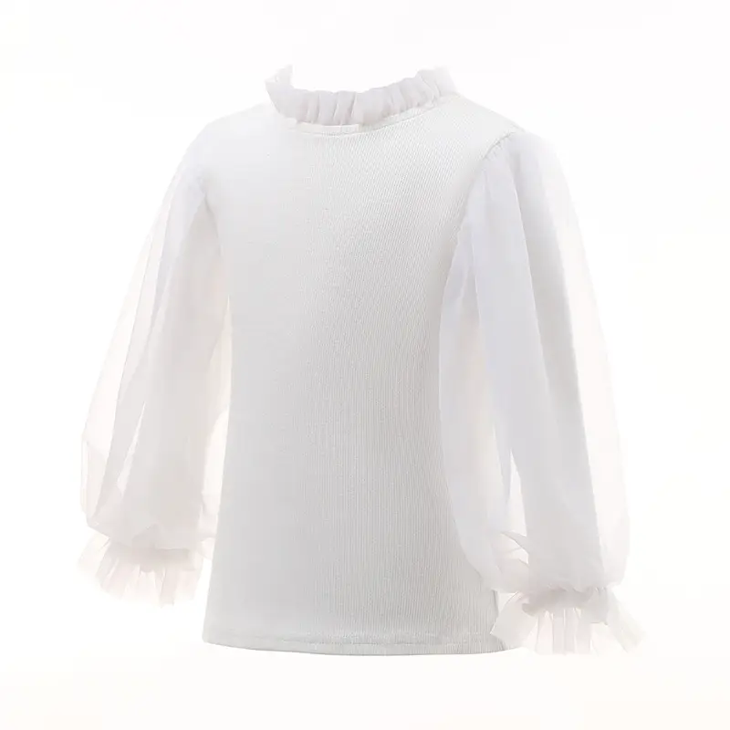 White Puff Sleeve Cotton Shirt for Girls Autumn Winter - Image 3