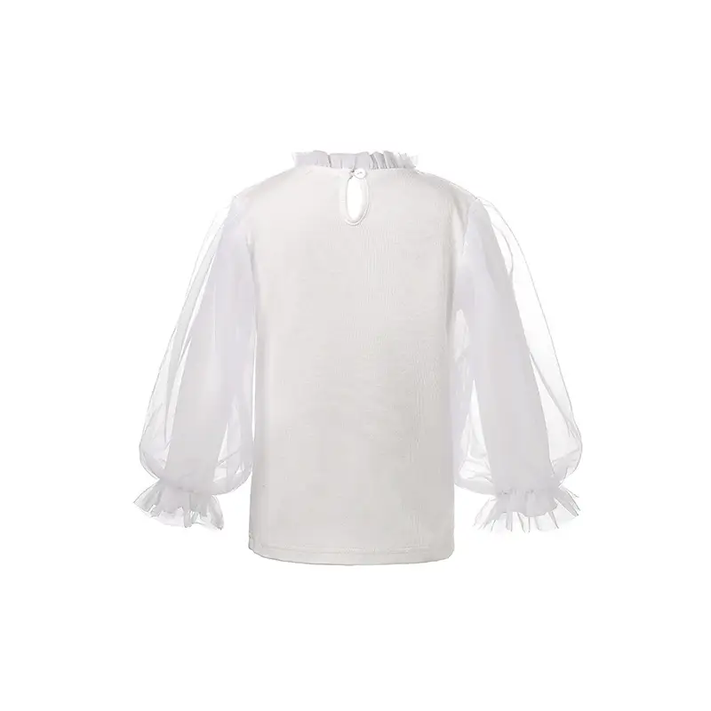 White Puff Sleeve Cotton Shirt for Girls Autumn Winter - Image 4