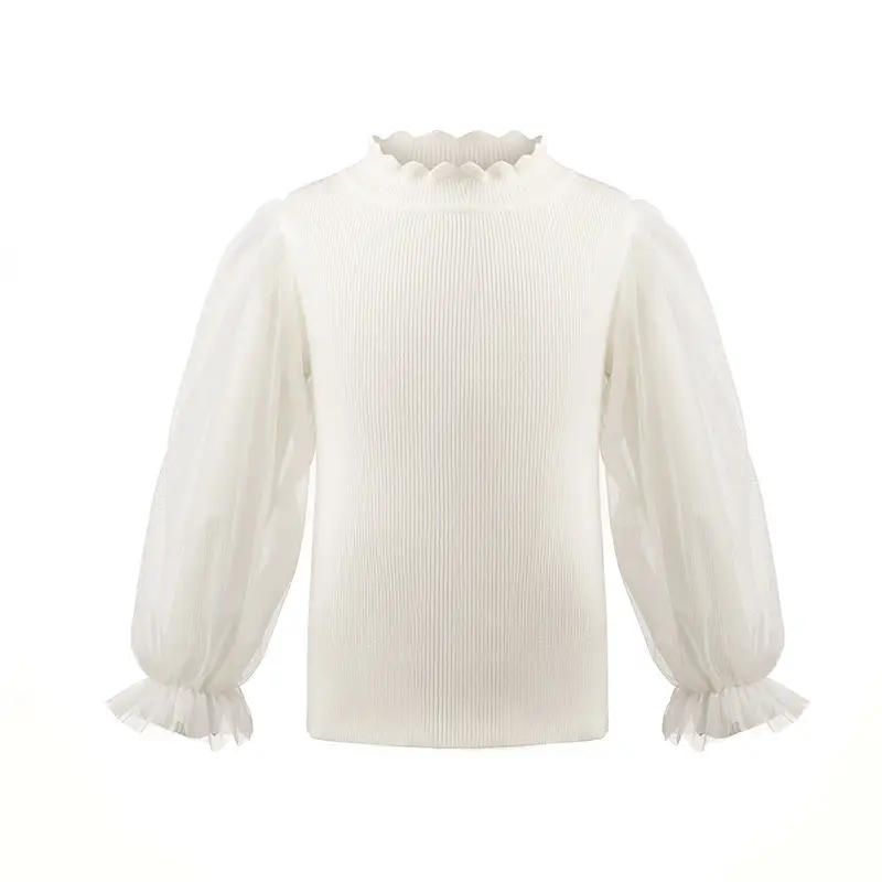 White Puff Sleeve Cotton Shirt for Girls Autumn Winter - Image 5