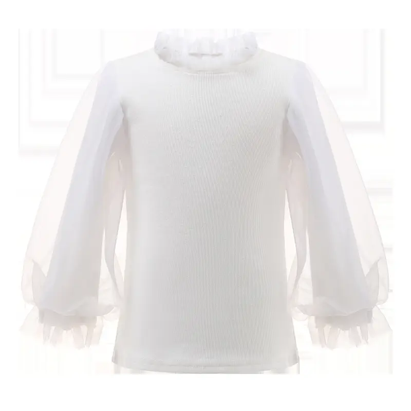 White Puff Sleeve Cotton Shirt for Girls Autumn Winter - Image 6