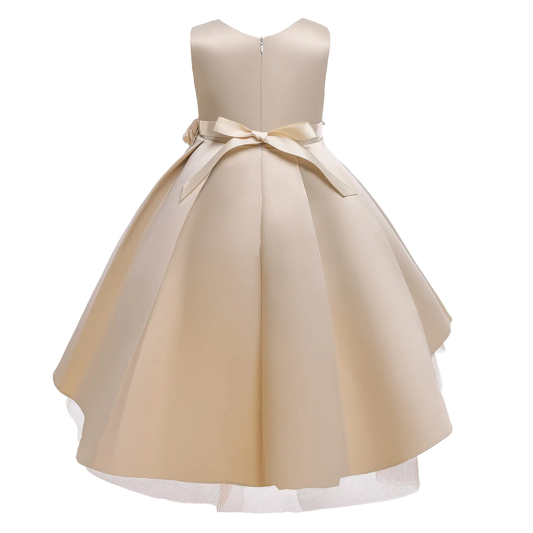 Girls Floral Gown Dress Beige with Tulle Layers - Image 5