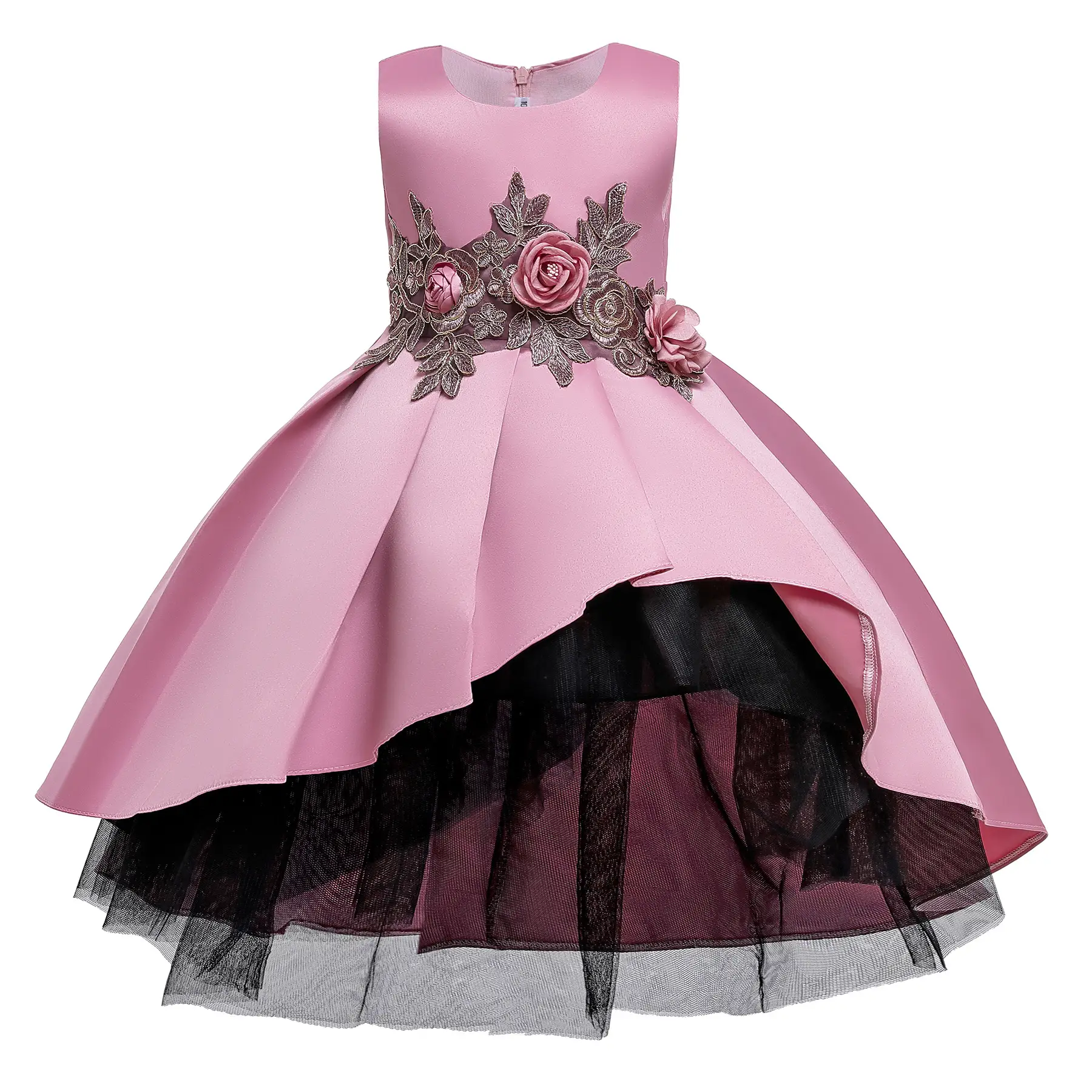 Girls Floral Gown Dress Beige with Tulle Layers - Image 2