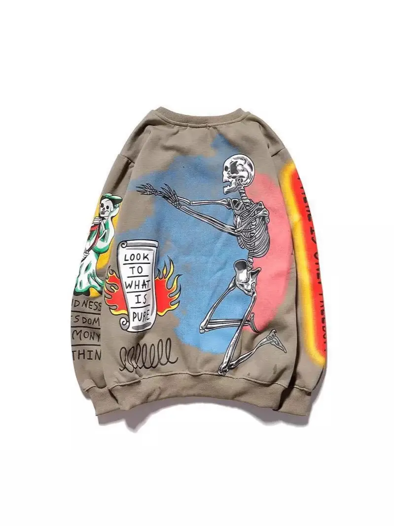 Women Cotton Letter Graffiti Pullover Sweatshirt Spring Autumn 2024