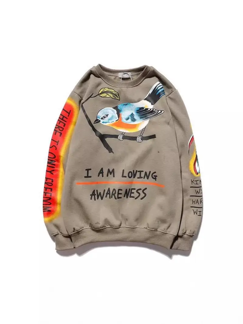 Women Cotton Letter Graffiti Pullover Sweatshirt Spring Autumn 2024