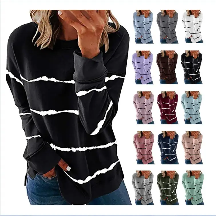 Women's Long Sleeve Striped Sweat Top Black White