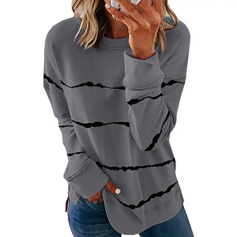 Women's Long Sleeve Striped Sweat Top Black White
