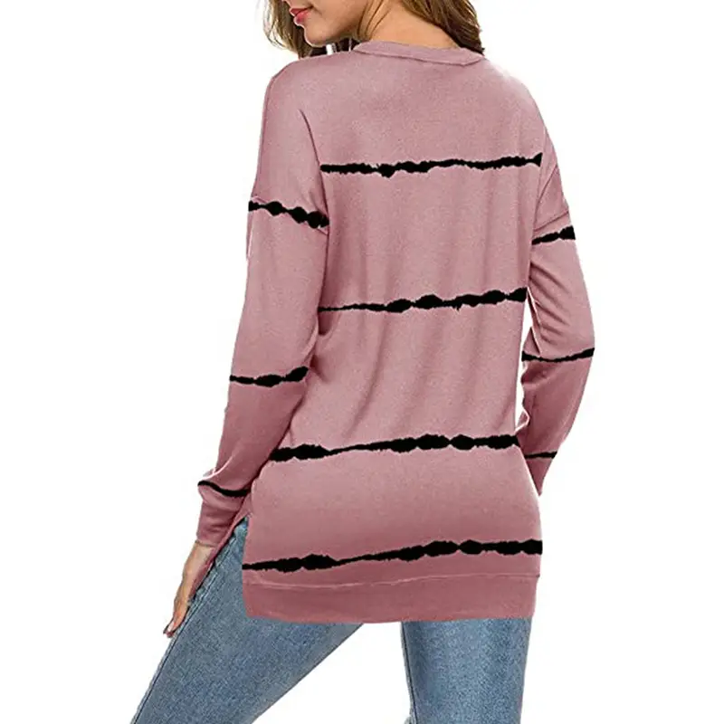 Women's Long Sleeve Striped Sweat Top Black White