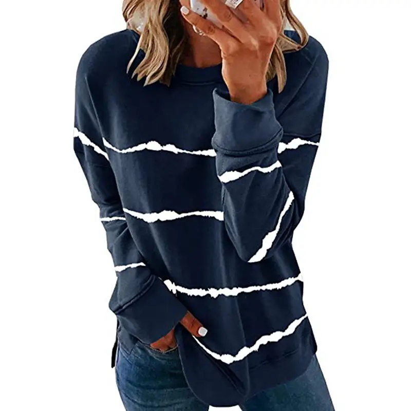 Women's Long Sleeve Striped Sweat Top Black White