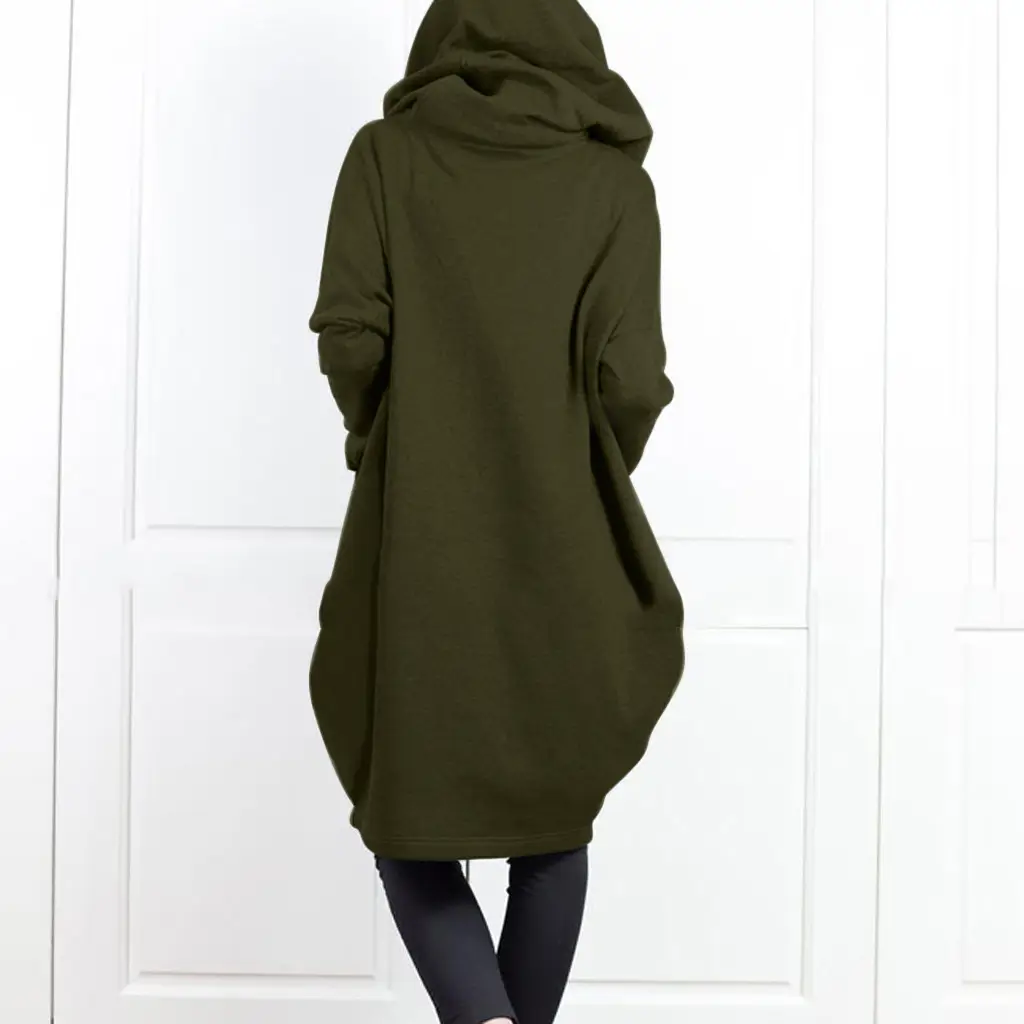 Gray Hooded Zipper Long Coat for Women — feature 10