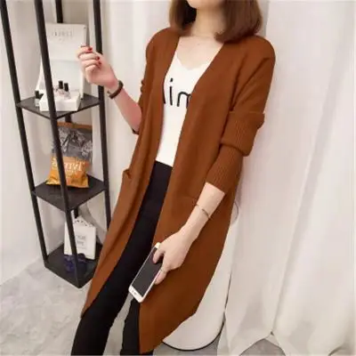Women's Red Korean Style Mid-Length Cardigan Coat