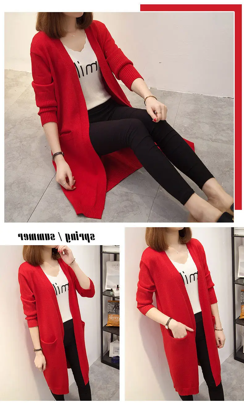 Women's Red Korean Style Mid-Length Cardigan Coat — feature 8