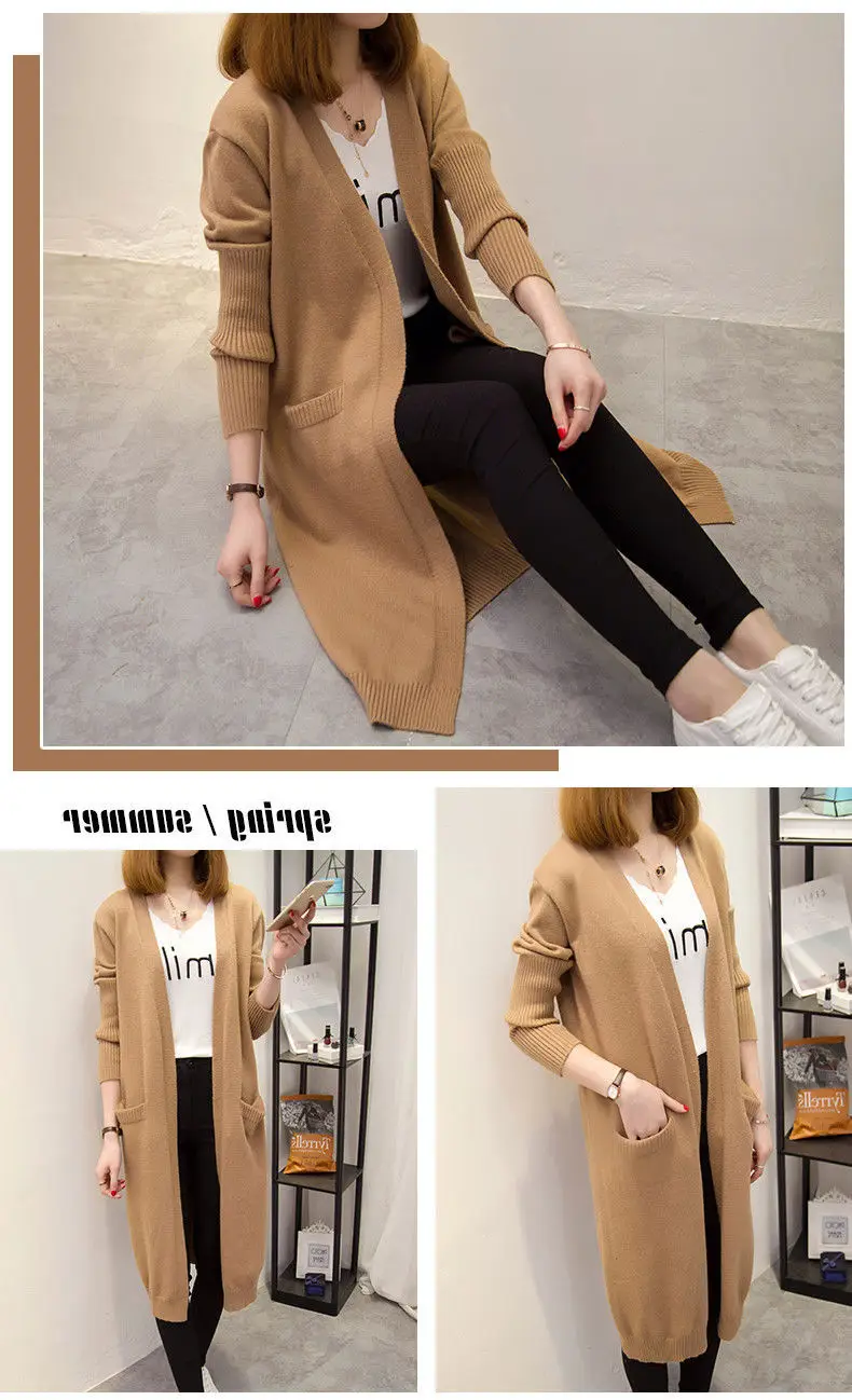 Women's Red Korean Style Mid-Length Cardigan Coat — feature 9