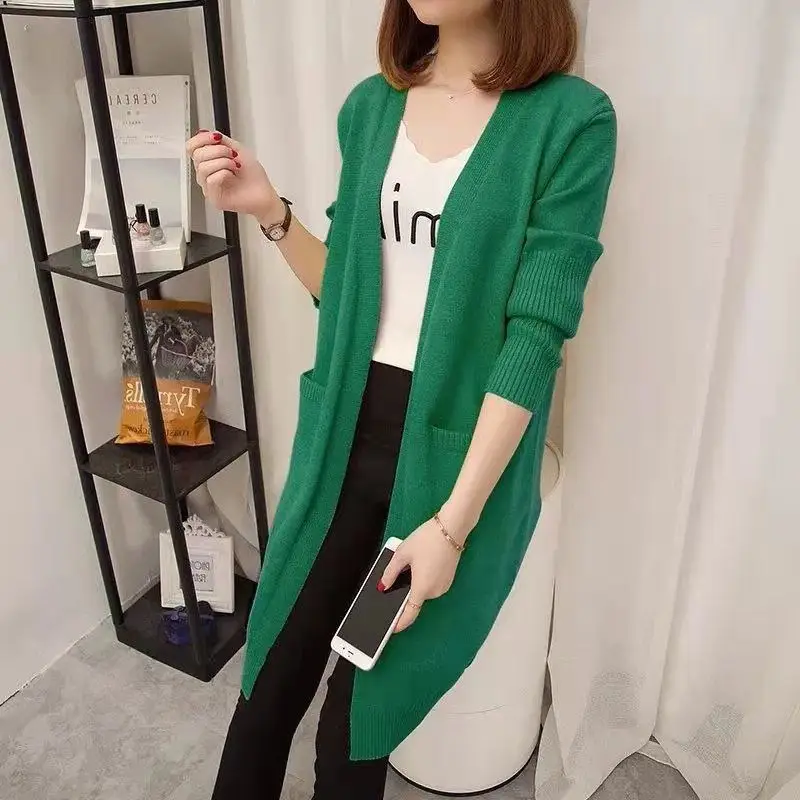 Women's Red Korean Style Mid-Length Cardigan Coat