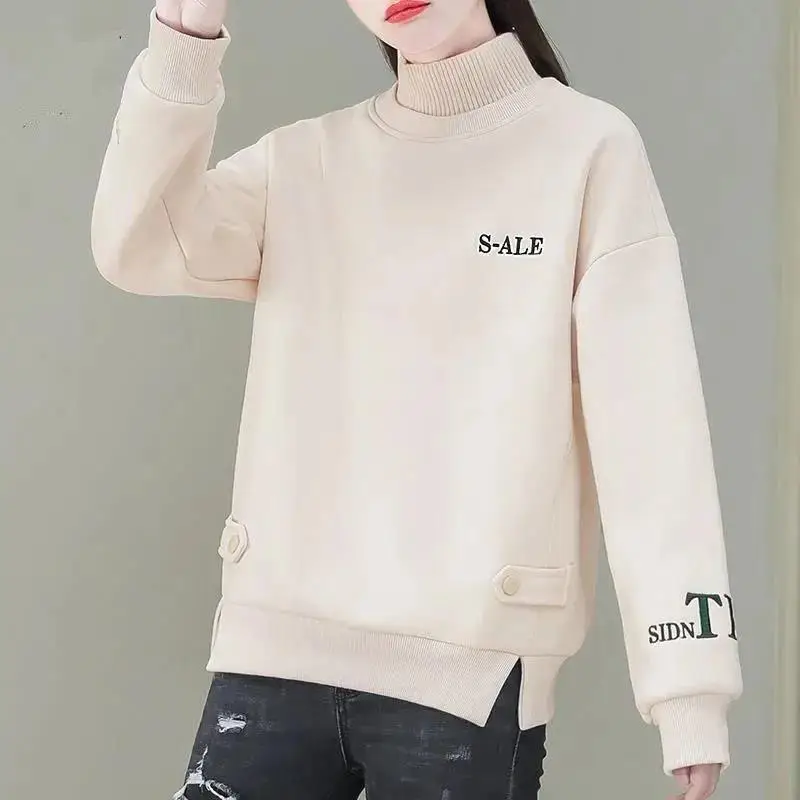 Women's Fleece Lined Half-Collar Sweater Grey 2021 - Image 6