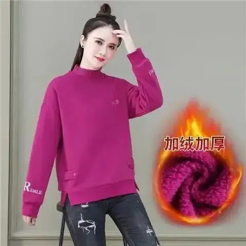 Women's Fleece Lined Half-Collar Sweater Grey 2021 - Image 8