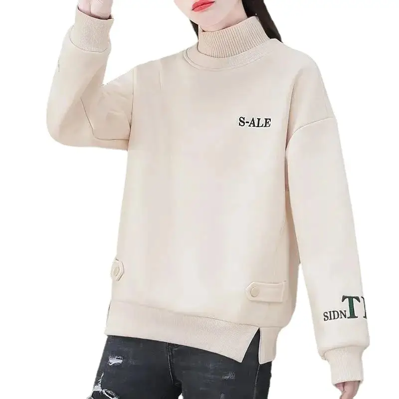 Women's Fleece Lined Half-Collar Sweater Grey 2021 - Image 9