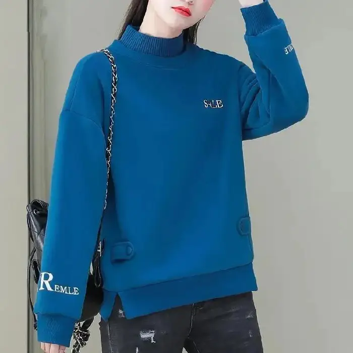 Women's Fleece Lined Half-Collar Sweater Grey 2021 - Image 4