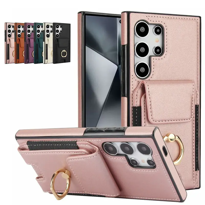 Pink Leather Mobile Phone Case with Elastic Buckle & Card Slots - Image 8