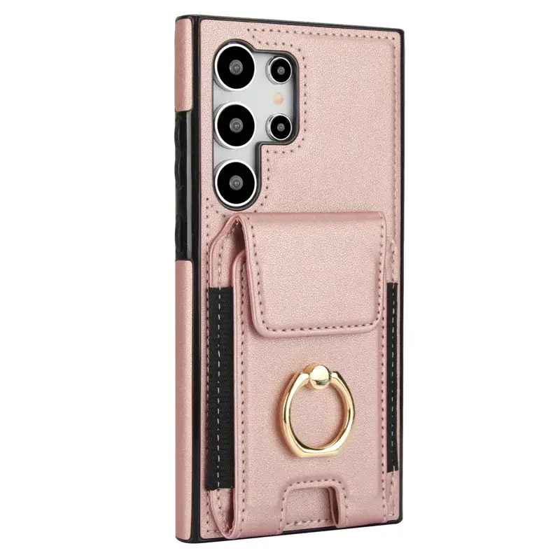 Pink Leather Mobile Phone Case with Elastic Buckle & Card Slots - Image 5