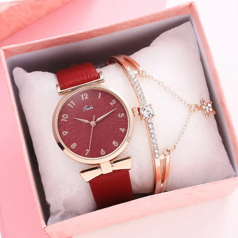 Pink Rose Gold Watch & Bracelet Set for Women