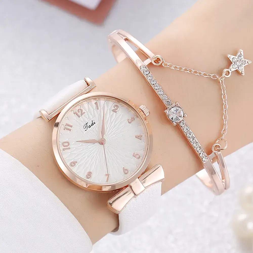 Pink Rose Gold Watch & Bracelet Set for Women
