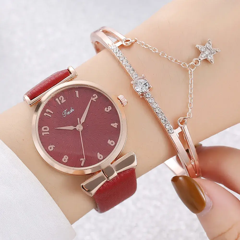 Pink Rose Gold Watch & Bracelet Set for Women