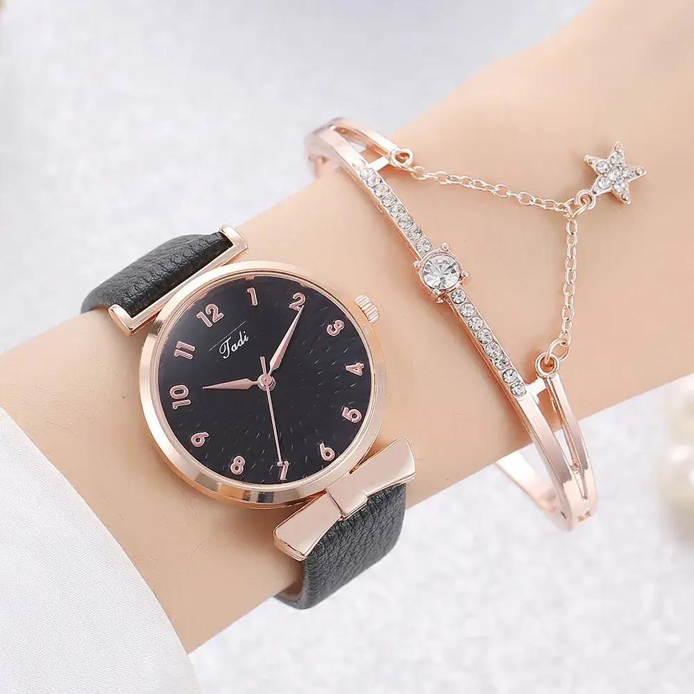 Pink Rose Gold Watch & Bracelet Set for Women