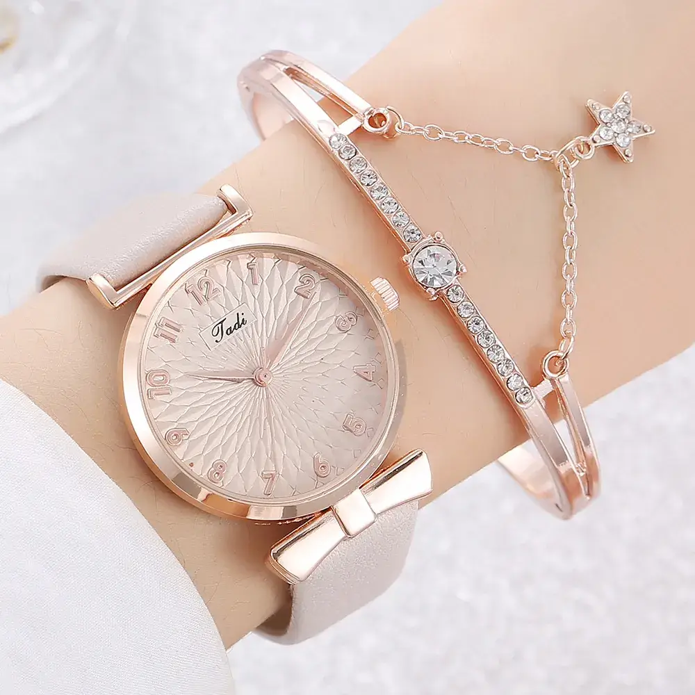 Pink Rose Gold Watch & Bracelet Set for Women
