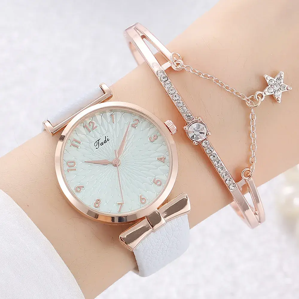 Pink Rose Gold Watch & Bracelet Set for Women