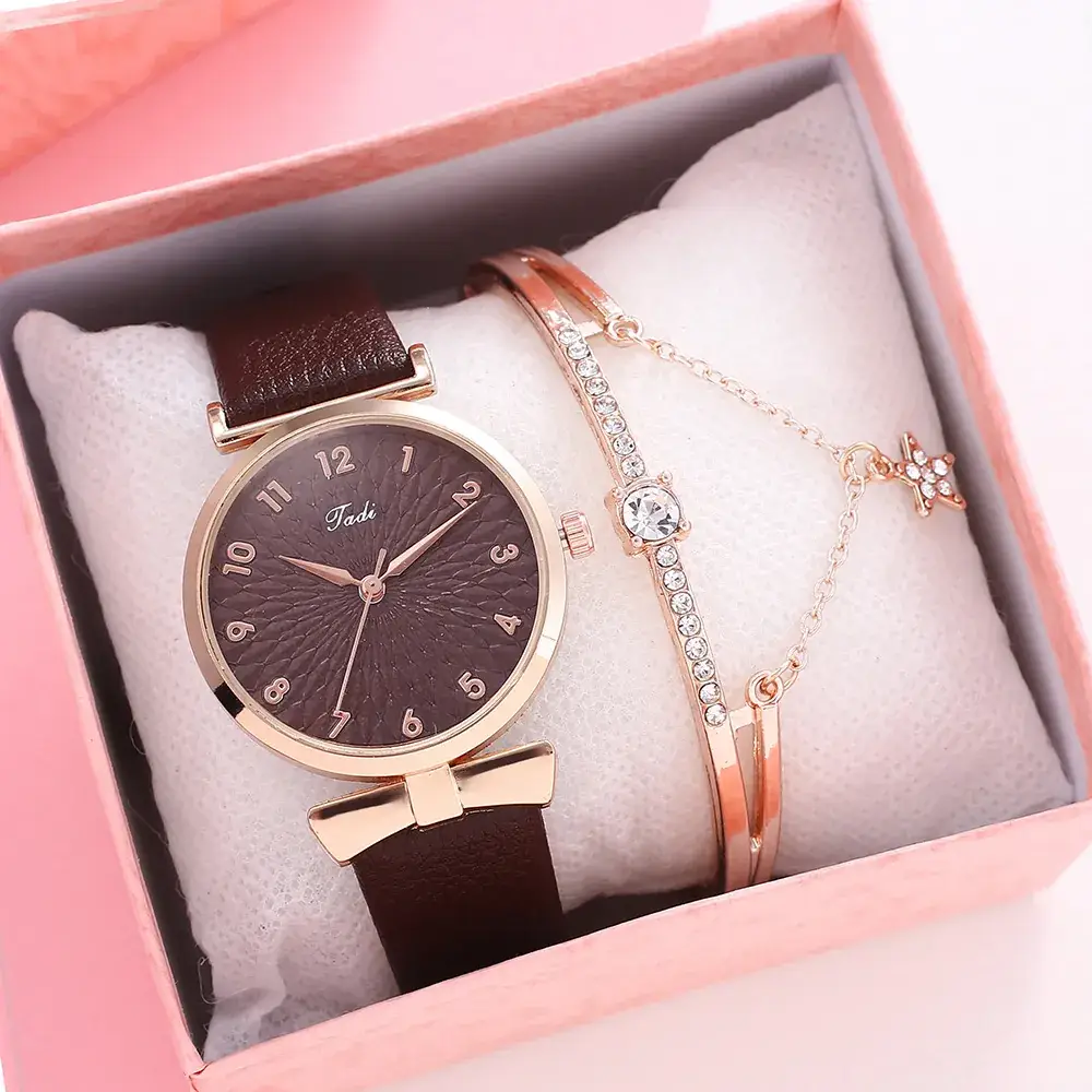 Pink Rose Gold Watch & Bracelet Set for Women