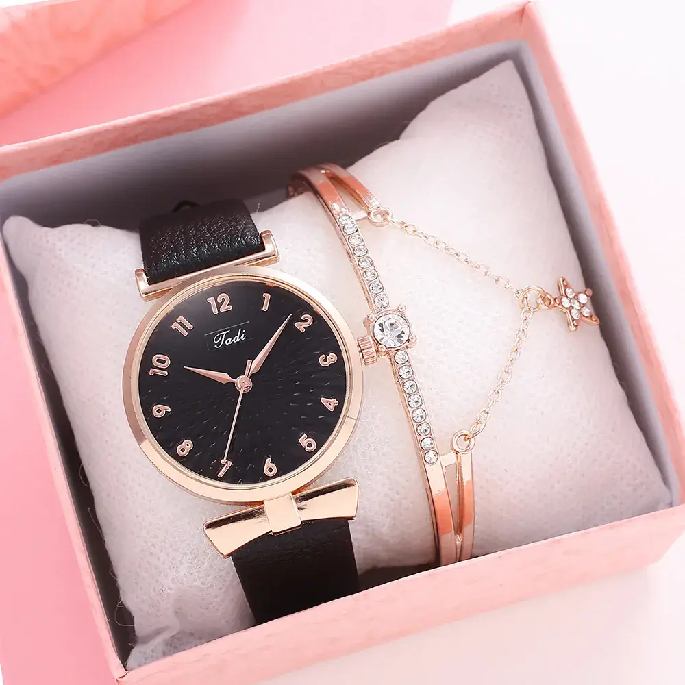 Pink Rose Gold Watch & Bracelet Set for Women