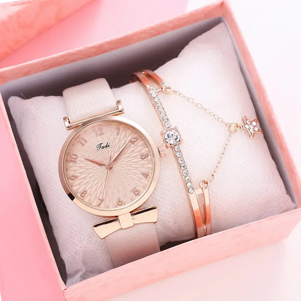 Pink Rose Gold Watch & Bracelet Set for Women