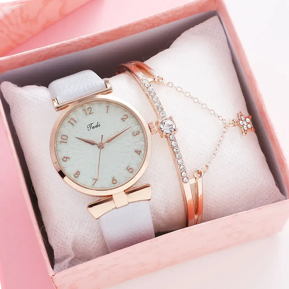 Pink Rose Gold Watch & Bracelet Set for Women