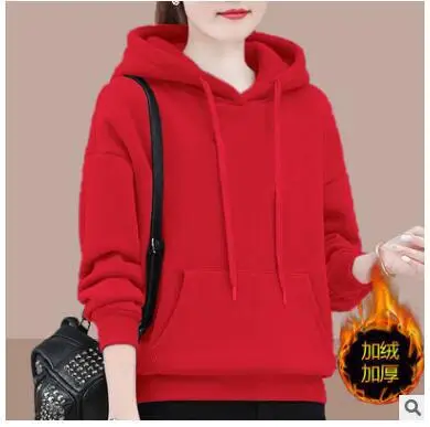 Women Red Velvet Hoodie Large Winter Warm — feature 5