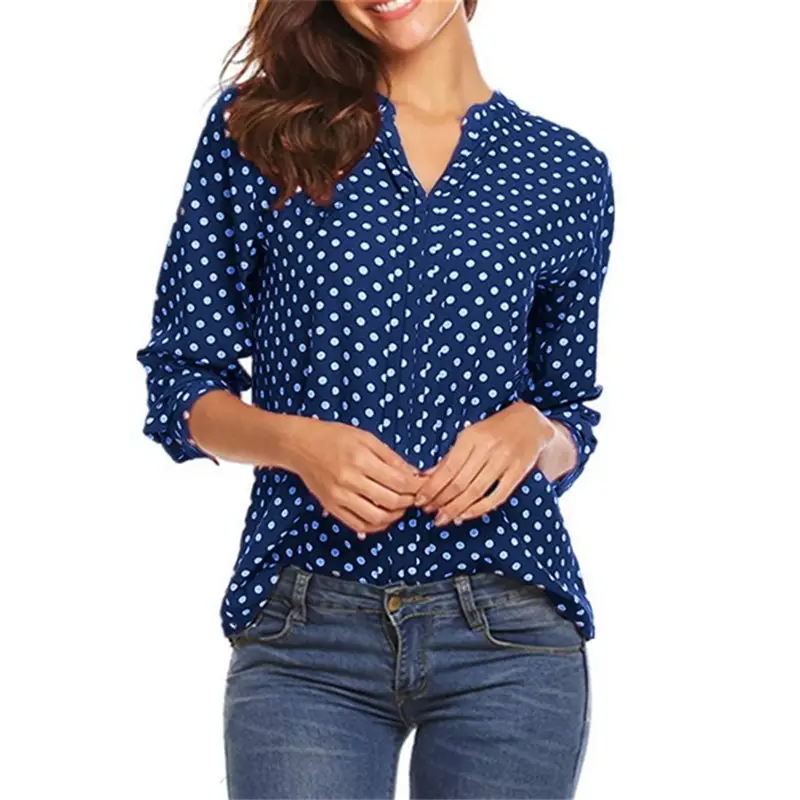 V-Neck Polka Dot Long Sleeve Women Shirt