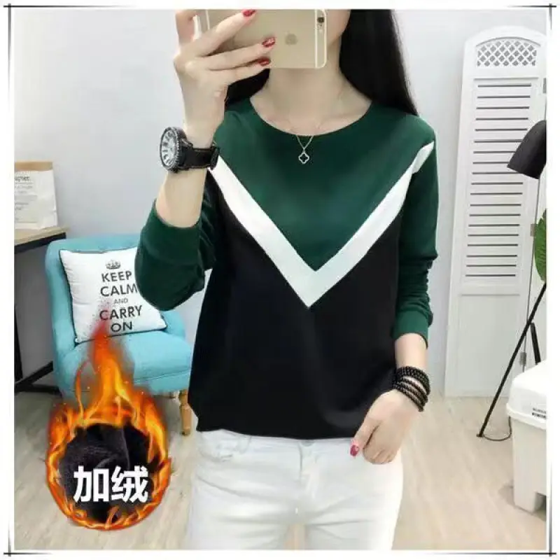 Fleece Long Sleeve T-Shirt Women Black Brown White 2021 Winter - Image 11