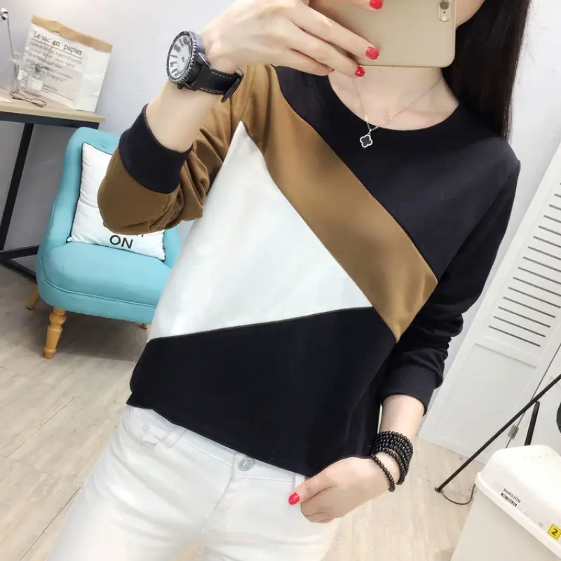 Fleece Long Sleeve T-Shirt Women Black Brown White 2021 Winter - Image 3