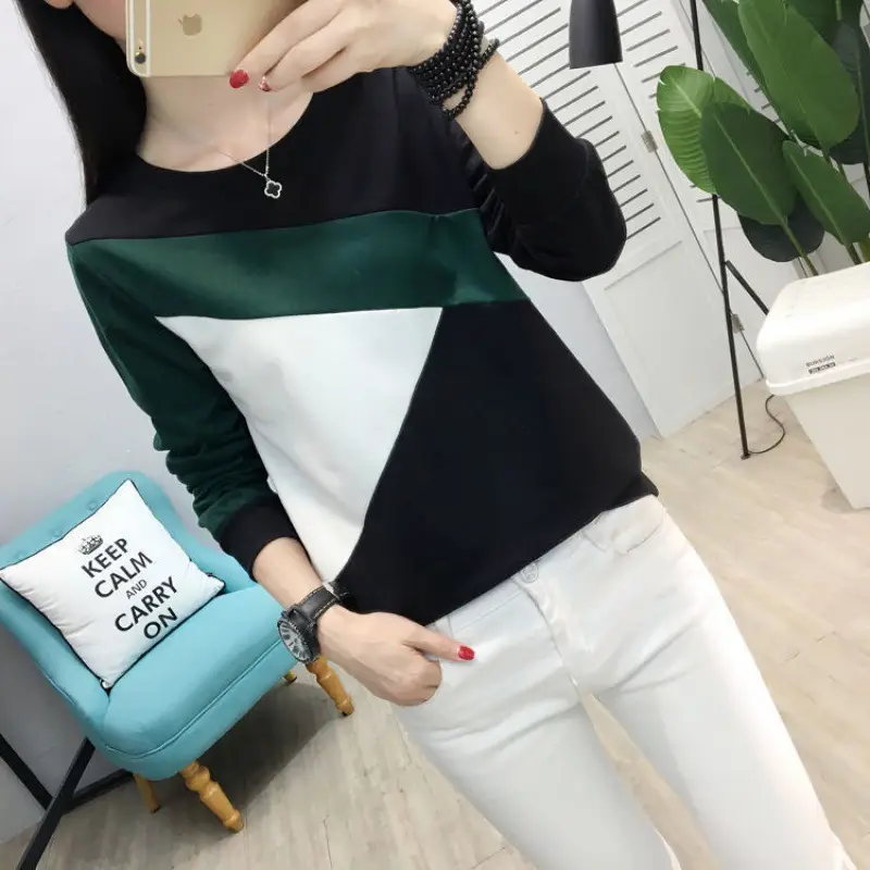 Fleece Long Sleeve T-Shirt Women Black Brown White 2021 Winter - Image 4
