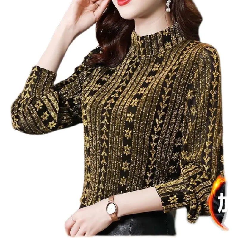 Women Korean Long Sleeve T-Shirt with Thin Fleece Base - Image 5