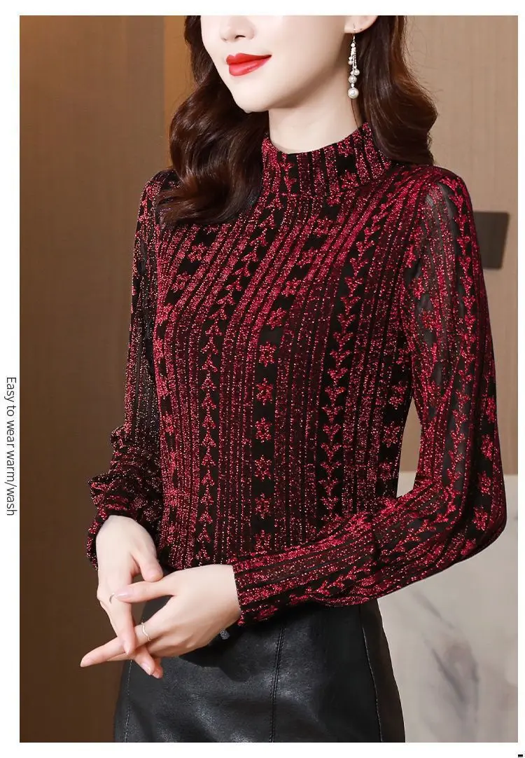 Women Korean Long Sleeve T-Shirt with Thin Fleece Base — feature 12