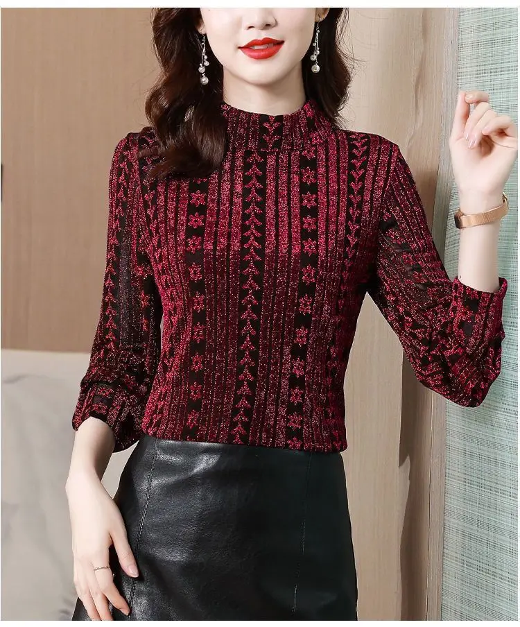 Women Korean Long Sleeve T-Shirt with Thin Fleece Base — feature 13