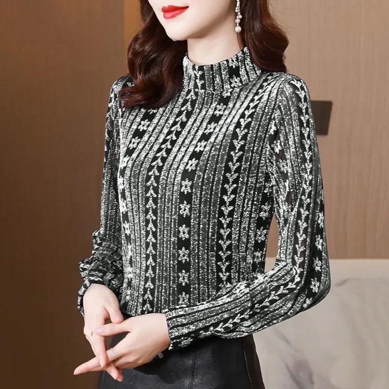 Women Korean Long Sleeve T-Shirt with Thin Fleece Base — feature 17