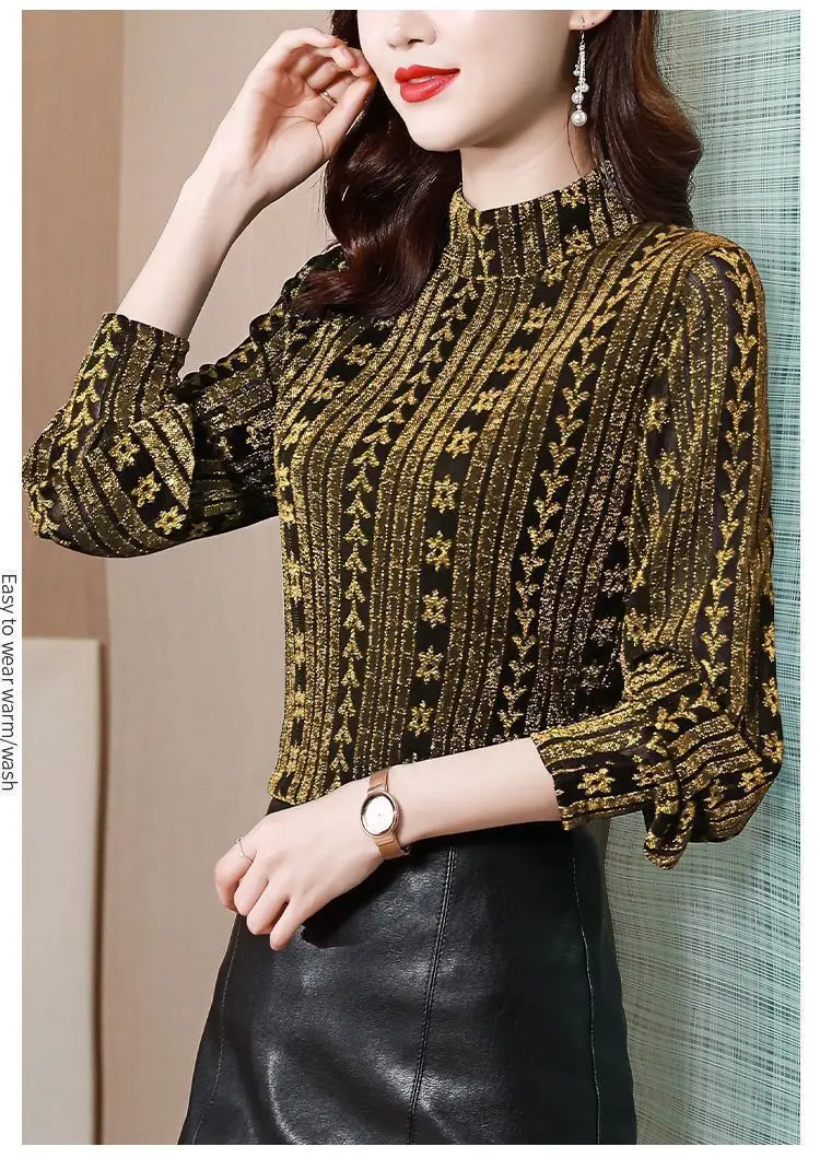 Women Korean Long Sleeve T-Shirt with Thin Fleece Base — feature 8