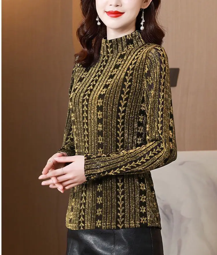 Women Korean Long Sleeve T-Shirt with Thin Fleece Base — feature 9