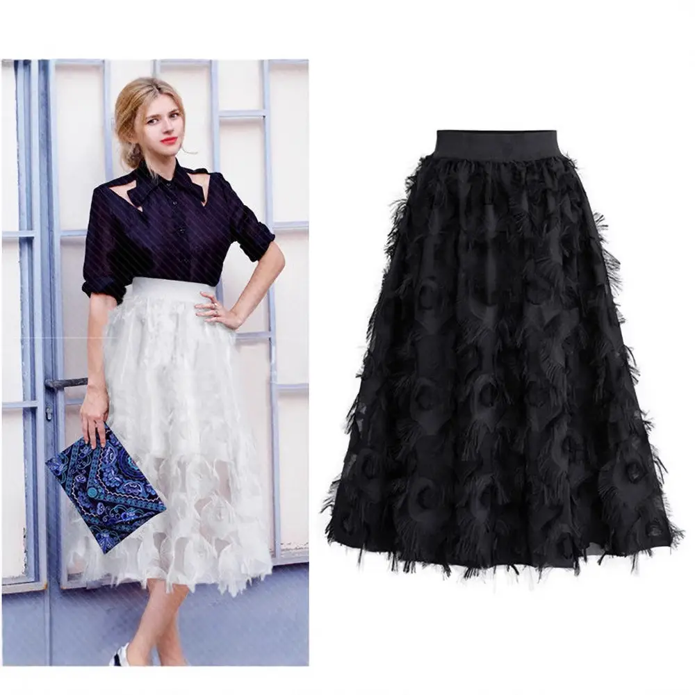 Black A-Line Tulle Skirt with Elastic Waist
