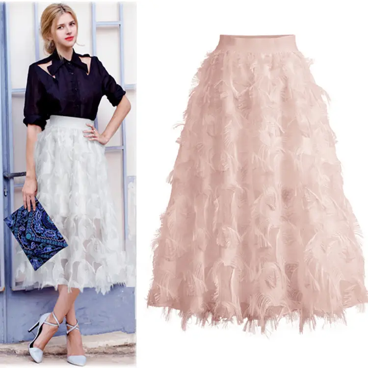 Black A-Line Tulle Skirt with Elastic Waist — feature 1