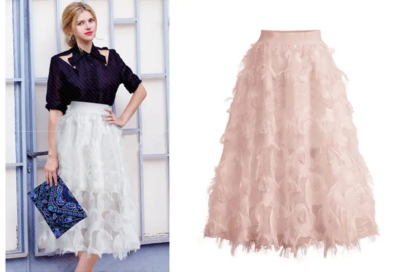 Black A-Line Tulle Skirt with Elastic Waist — feature 5