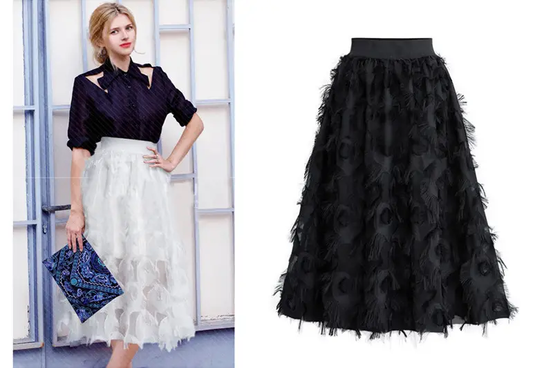 Black A-Line Tulle Skirt with Elastic Waist — feature 6